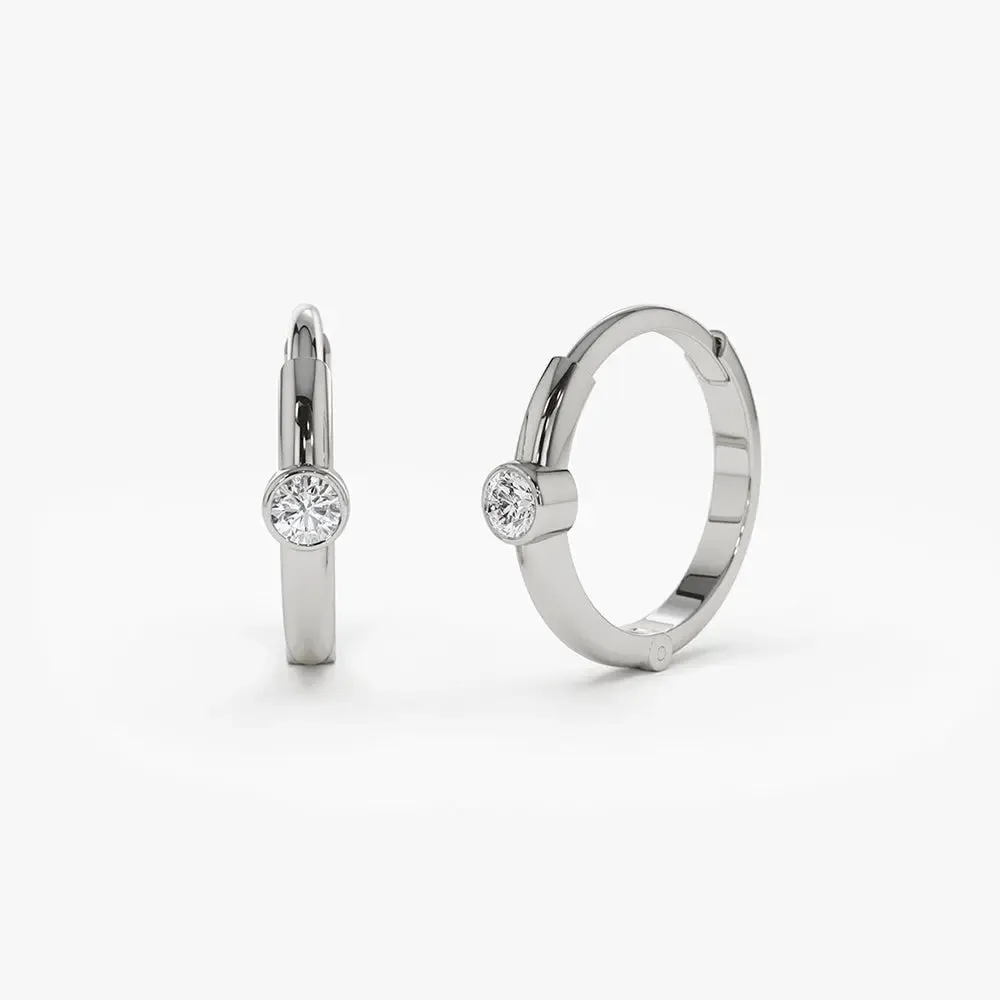 0.14CTW Bezel Set Diamond Hoops Earrings