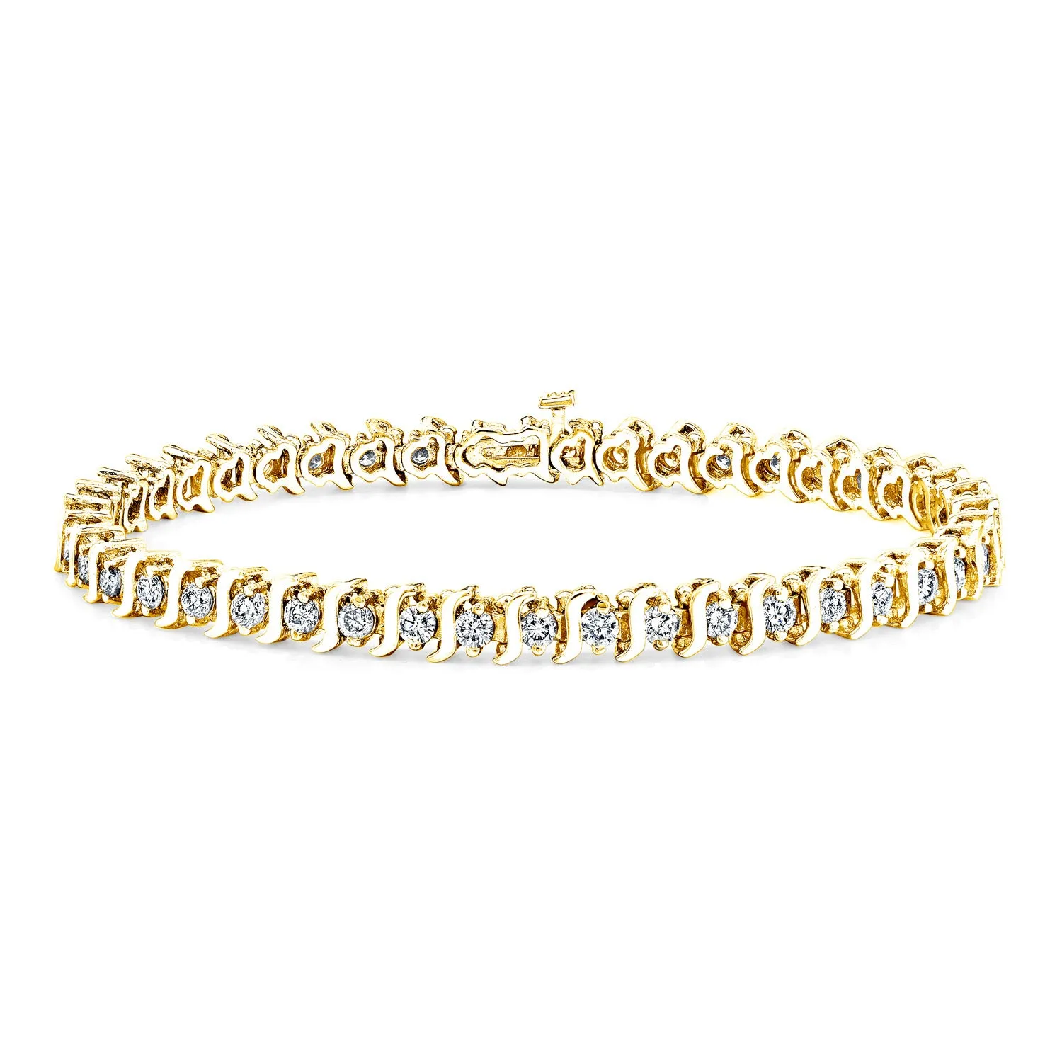 14 Karat Round S-Link Diamond Tennis Bracelet