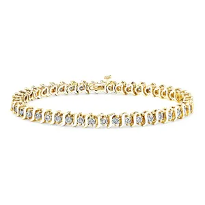 14 Karat Round S-Link Diamond Tennis Bracelet