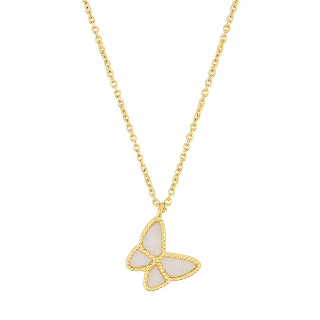 14K Gold Plated White Butterfly Necklace