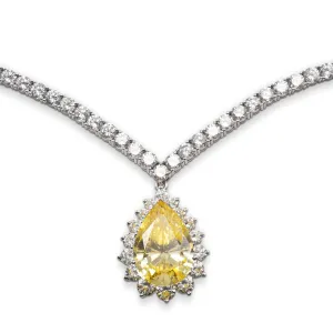 14k White Gold And CZ Canary Tear Drop Necklace 16"