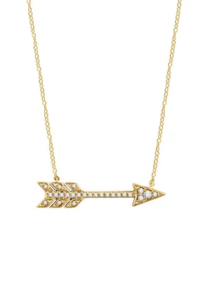 14K Yellow Gold Diamond Arrow Necklace | 18"