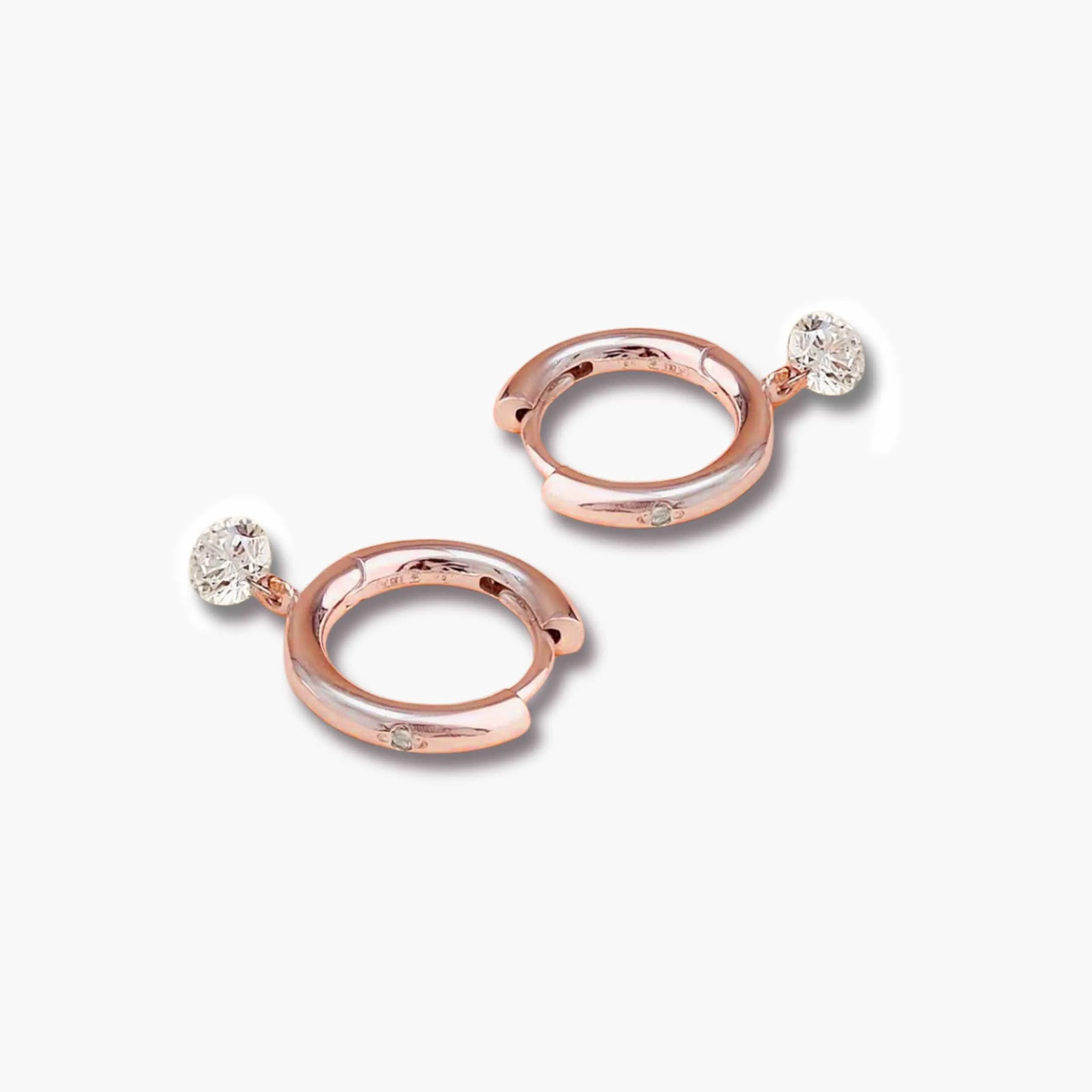 18K Gold Drilled Diamond and Single Diamond Huggie Hoops Earrings