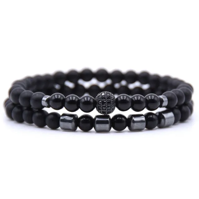 6mm Natural stone beads Bracelet 2pcs/set CZ Ball Beaded bracciali femme Friends Bracelets For Women Men Jewelry mens bileklik