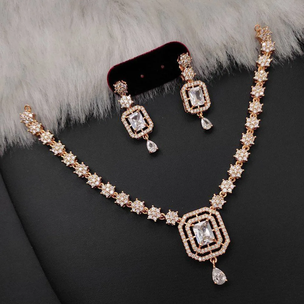 Aamrapali Rose Gold Plated AD Necklace Set