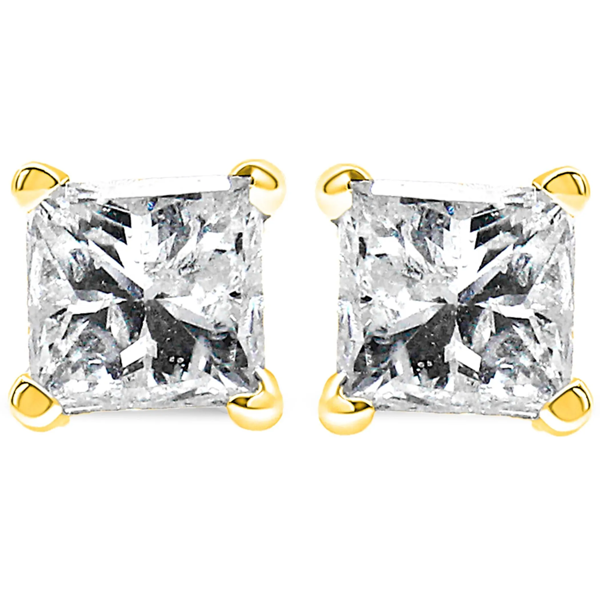 AGS Certified 1/2 Cttw Princess-Cut Square Diamond 4-Prong Solitaire Stud Earrings in 14K Yellow Gold (N-O Color, VS1-VS2 Clarity)