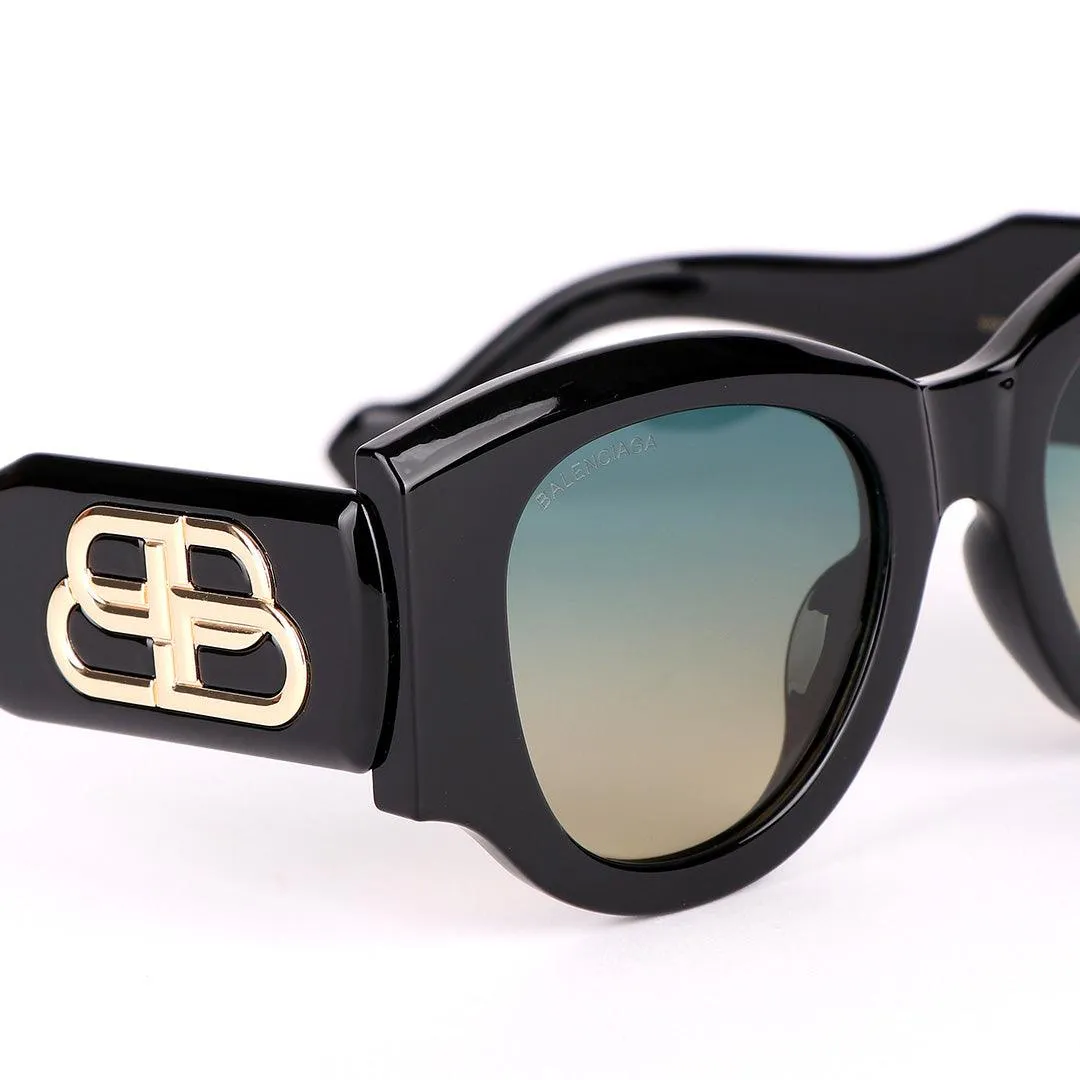 Balenciaga Gold Logo Designed Quality Black Sunglasses