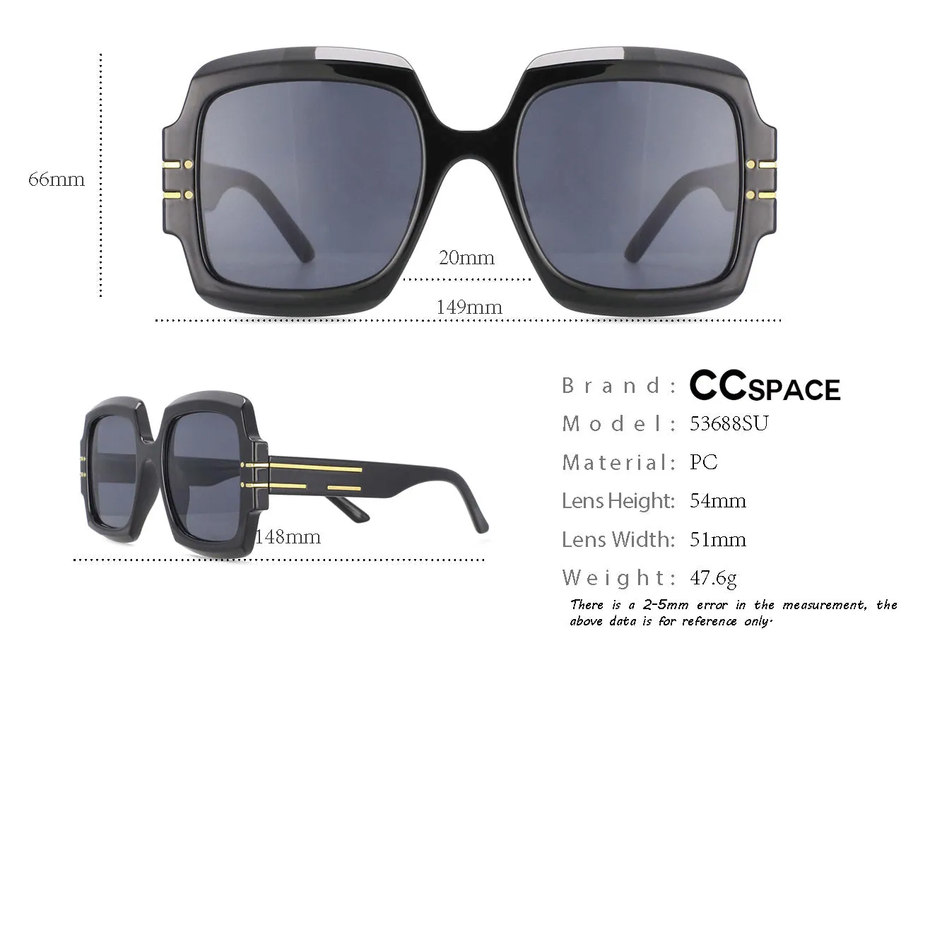 CCspace Women's Full Rim Oversized Square Resin Frame Sunglasses 53688