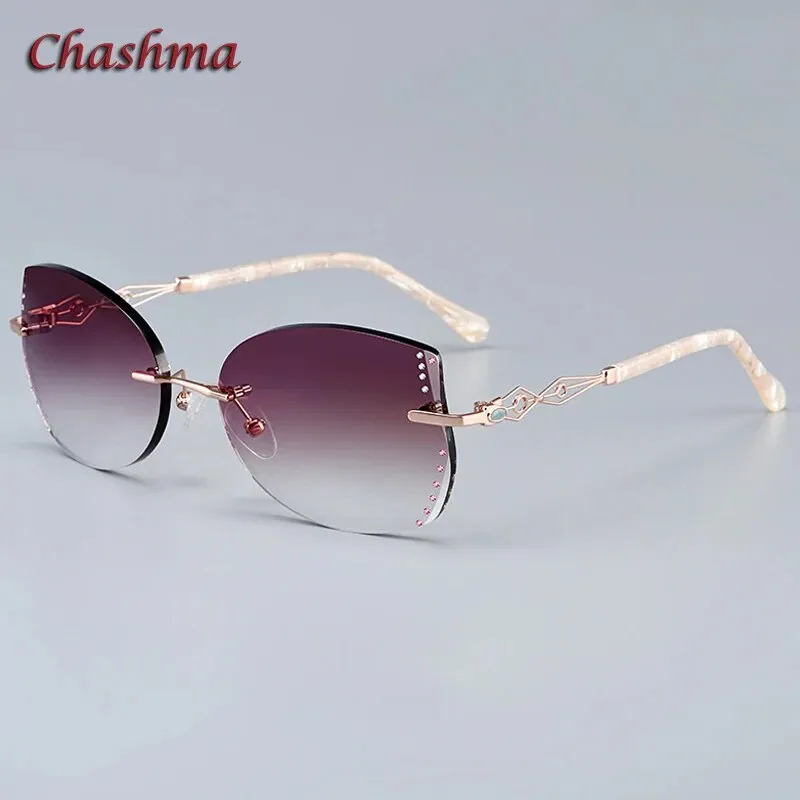 Chashma Ochki Women's Rimless Cat Eye Titanium Sunglasses