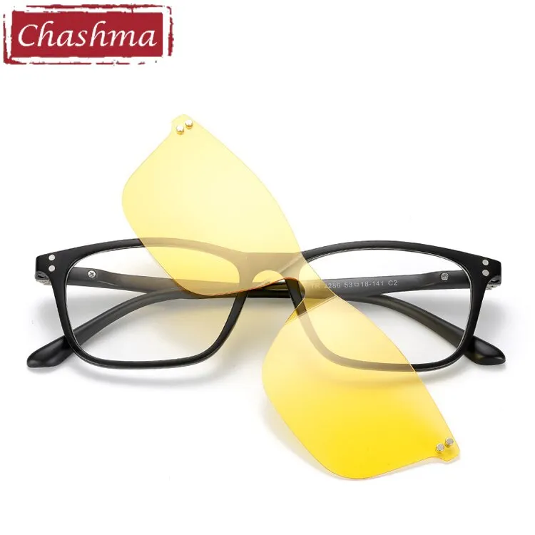 Chashma Unisex Full Rim Square Tr 90 Titanium Eyeglasses With Polarized Clip On Sunglasses 2286