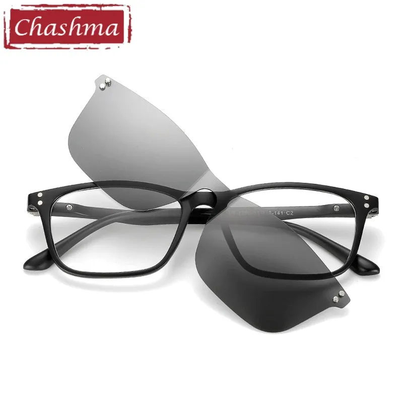 Chashma Unisex Full Rim Square Tr 90 Titanium Eyeglasses With Polarized Clip On Sunglasses 2286