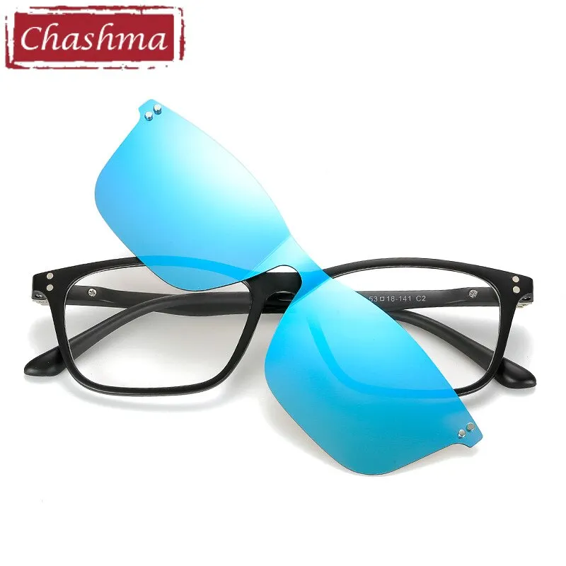 Chashma Unisex Full Rim Square Tr 90 Titanium Eyeglasses With Polarized Clip On Sunglasses 2286