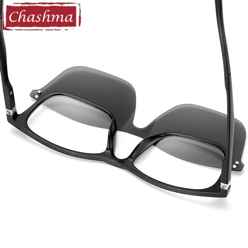 Chashma Unisex Full Rim Square Tr 90 Titanium Eyeglasses With Polarized Clip On Sunglasses 2286