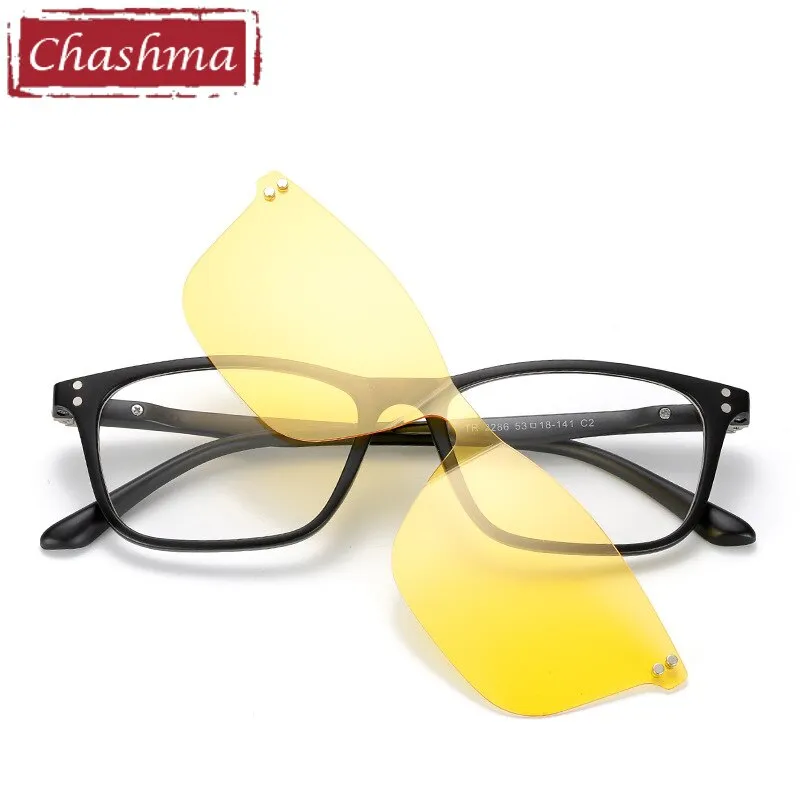 Chashma Unisex Full Rim Square Tr 90 Titanium Eyeglasses With Polarized Clip On Sunglasses 2286