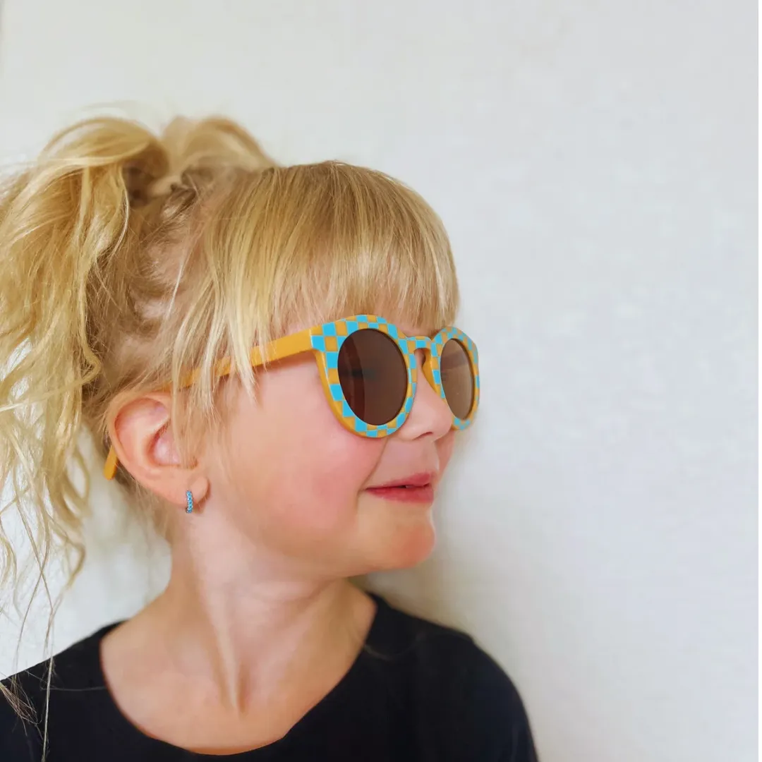 Checked blue   orange kids sunglasses