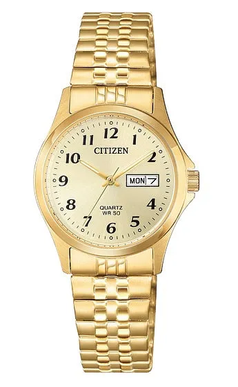 Citizen Quartz Gold Tone Watch with Full Numbers EQ2002-91P