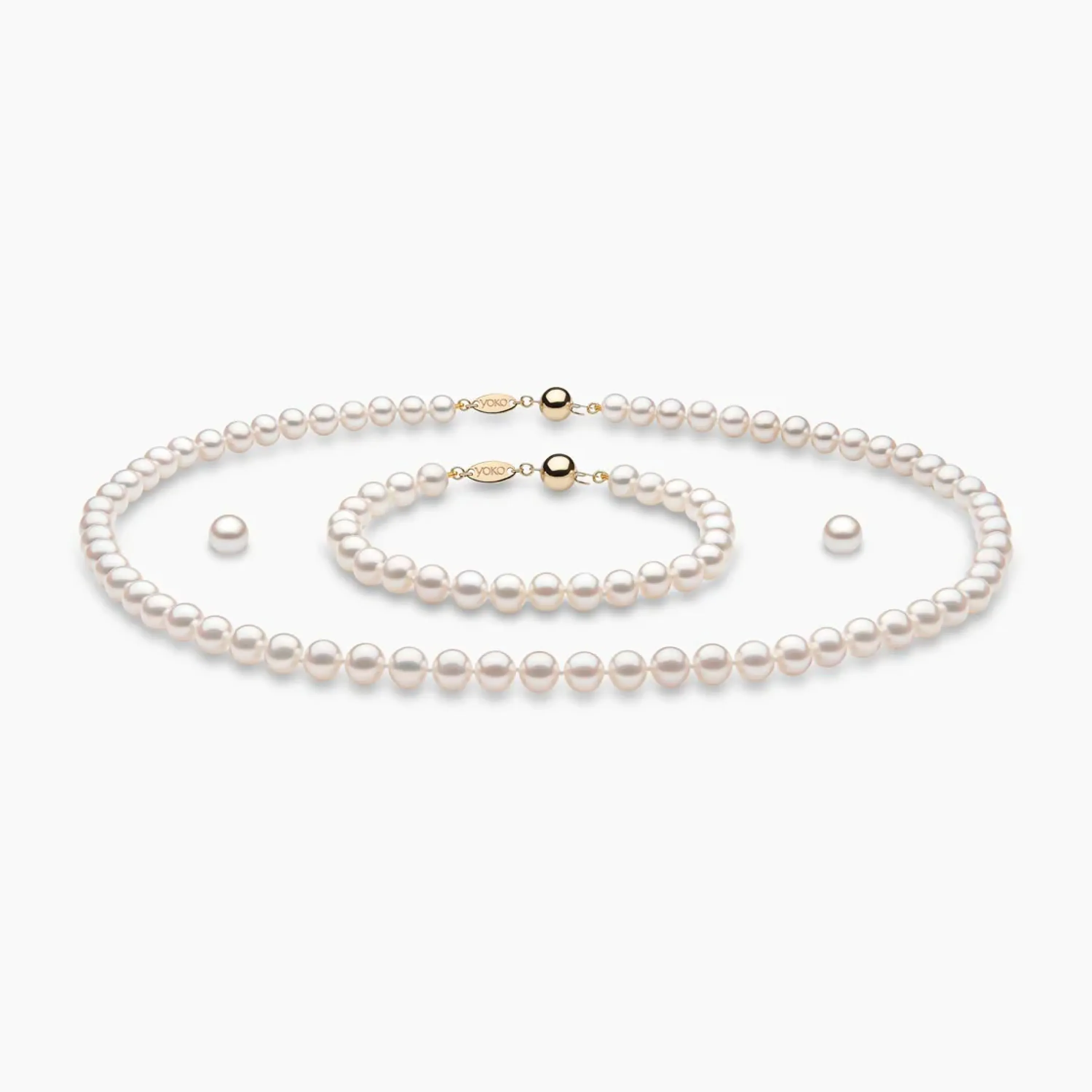 Classic White Freshwater Pearl Necklace, Bracelet & Earrings Set in 18K Gold