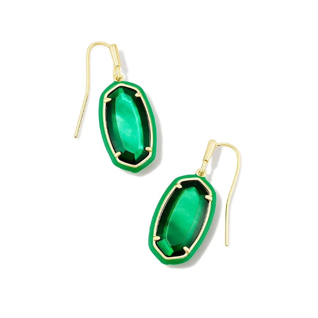 Dani Enamel Framed Drop Earrings in Gold & Emerald Illusion