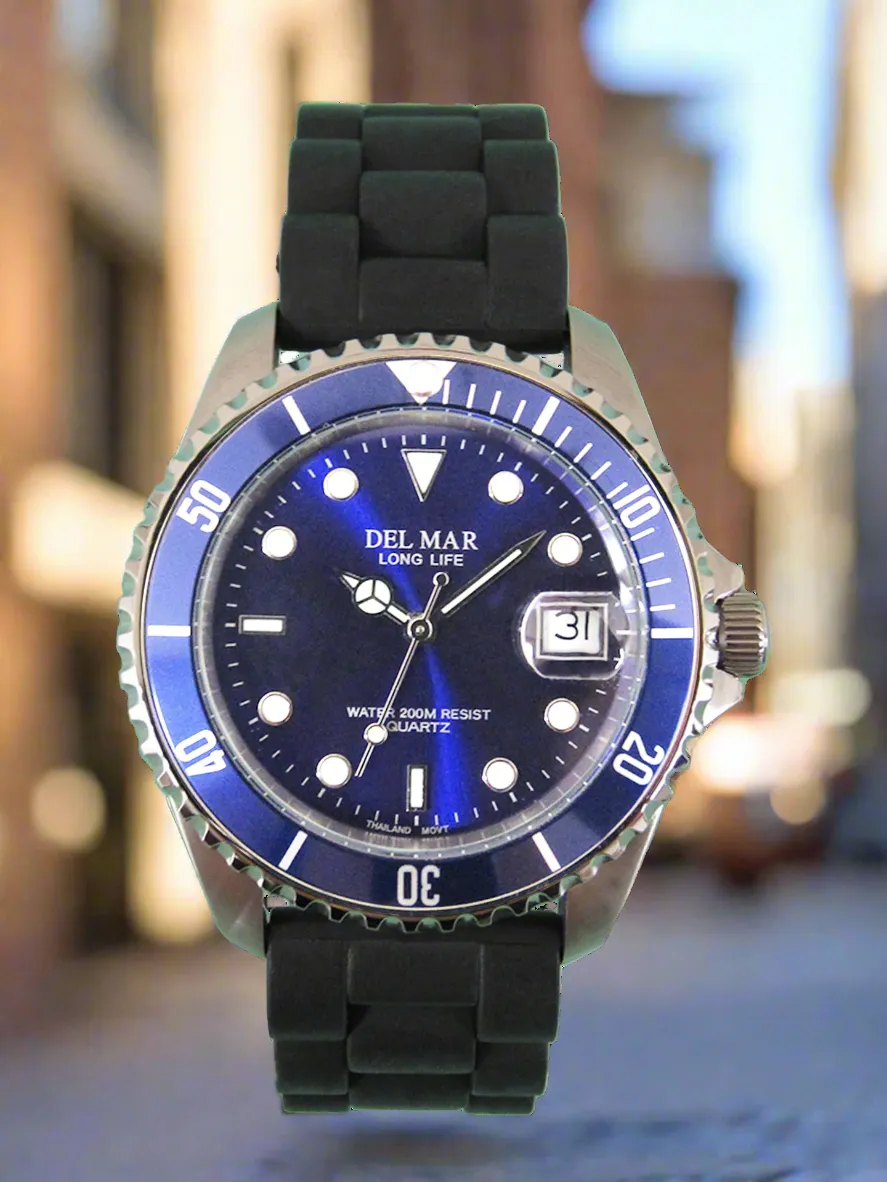 Del Mar Watches Men's and Youth Waffle Weave: Blue Face and Bezel, 43mm, 200m Water Resistant #50504