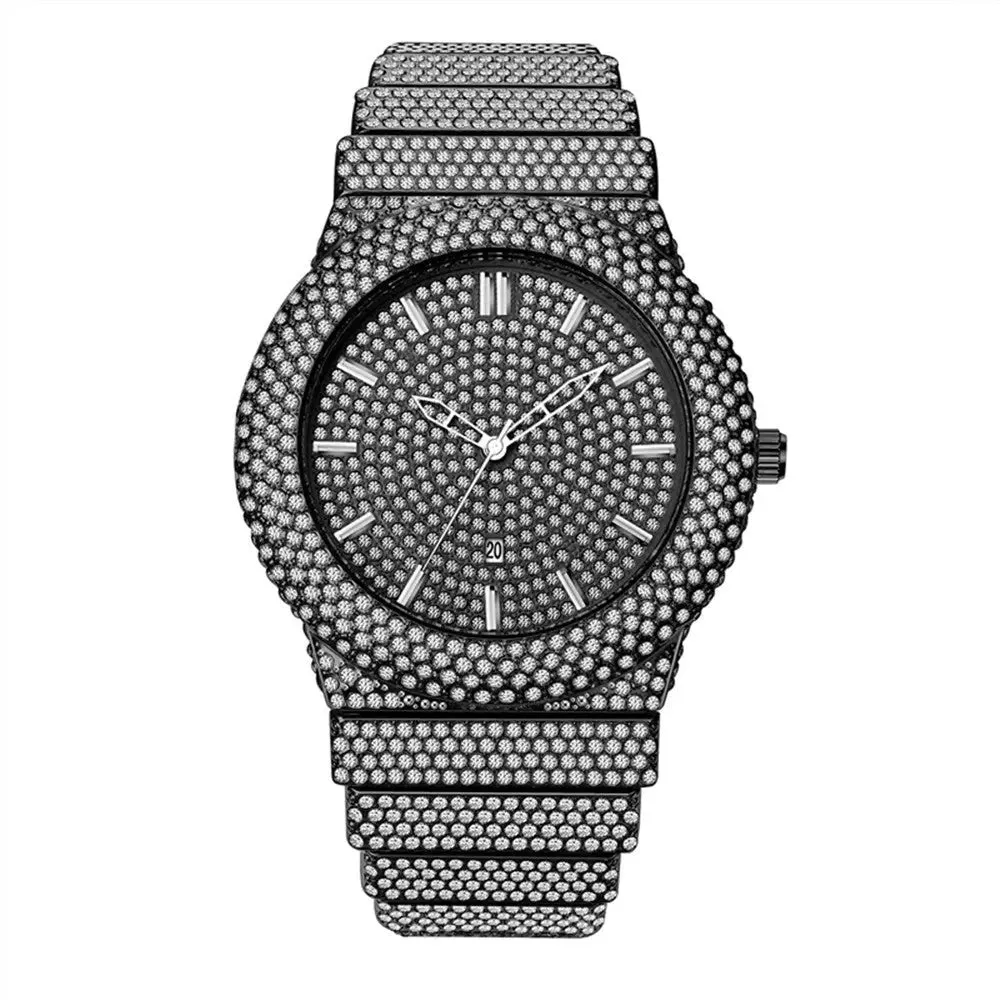 Diamond-Embedded Quartz Calendar Watch