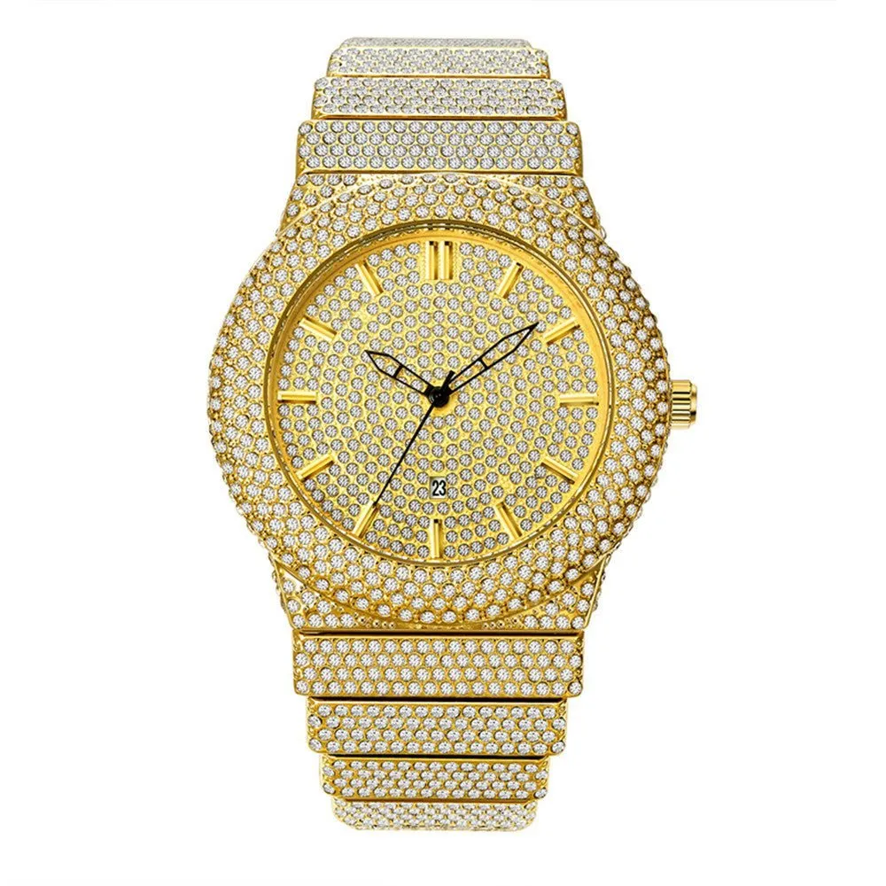 Diamond-Embedded Quartz Calendar Watch