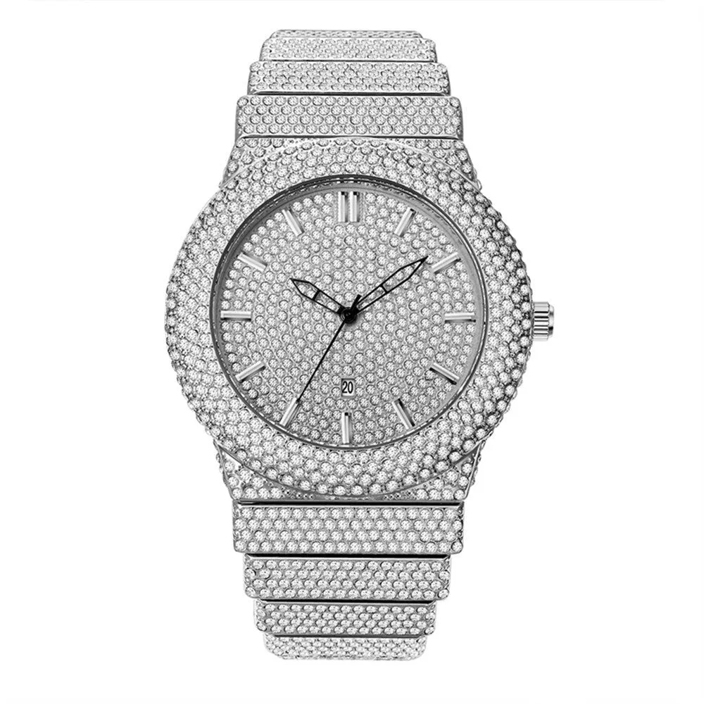 Diamond-Embedded Quartz Calendar Watch