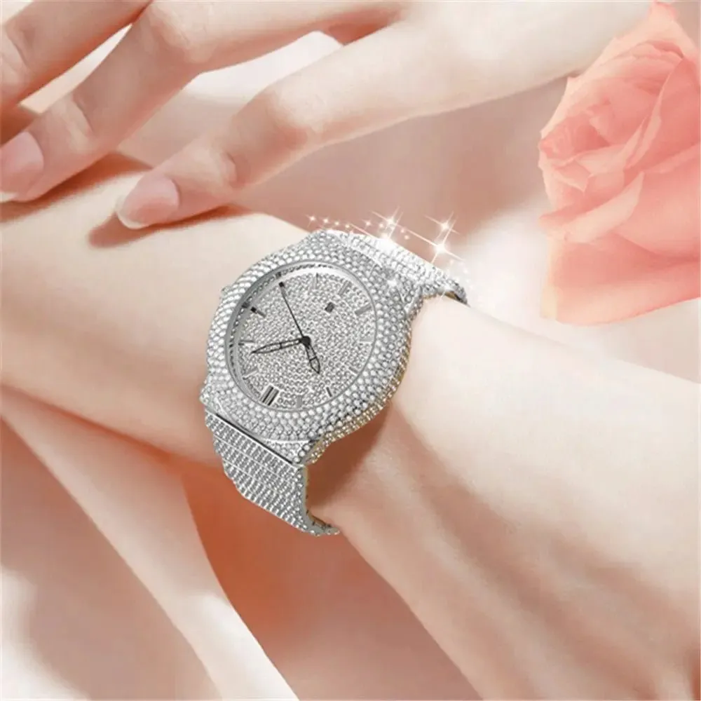 Diamond-Embedded Quartz Calendar Watch