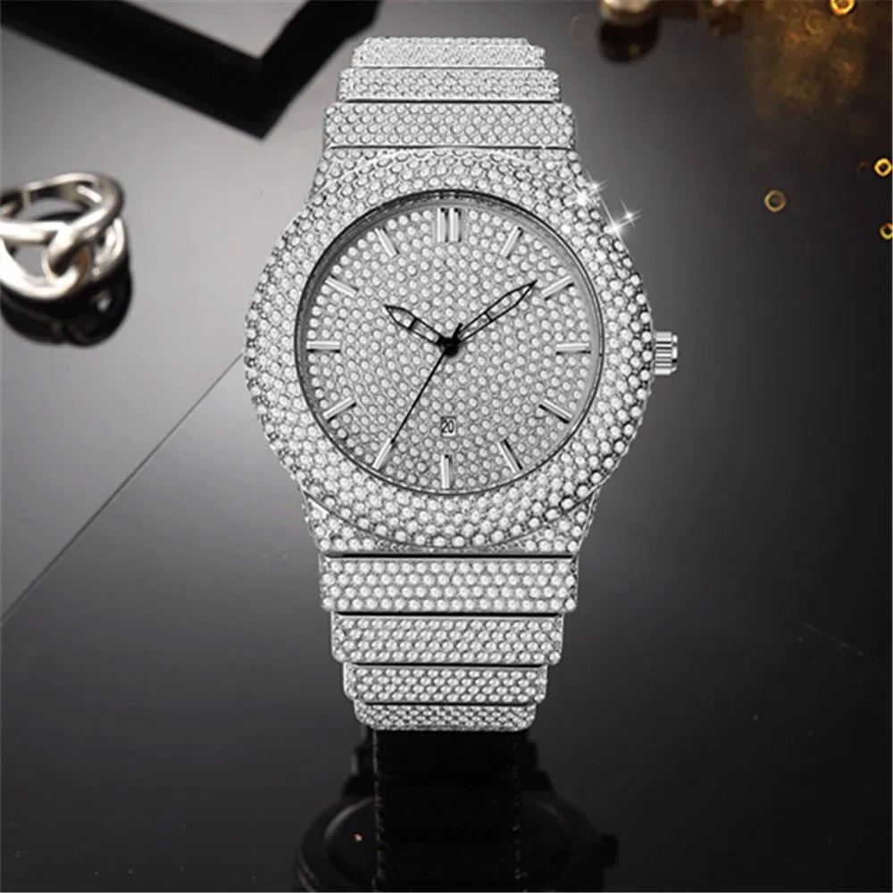 Diamond-Embedded Quartz Calendar Watch