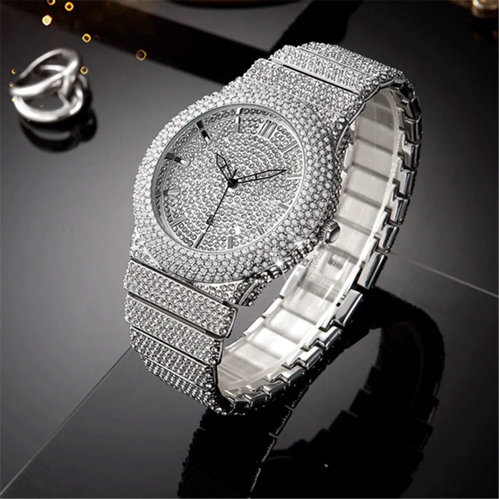 Diamond-Embedded Quartz Calendar Watch