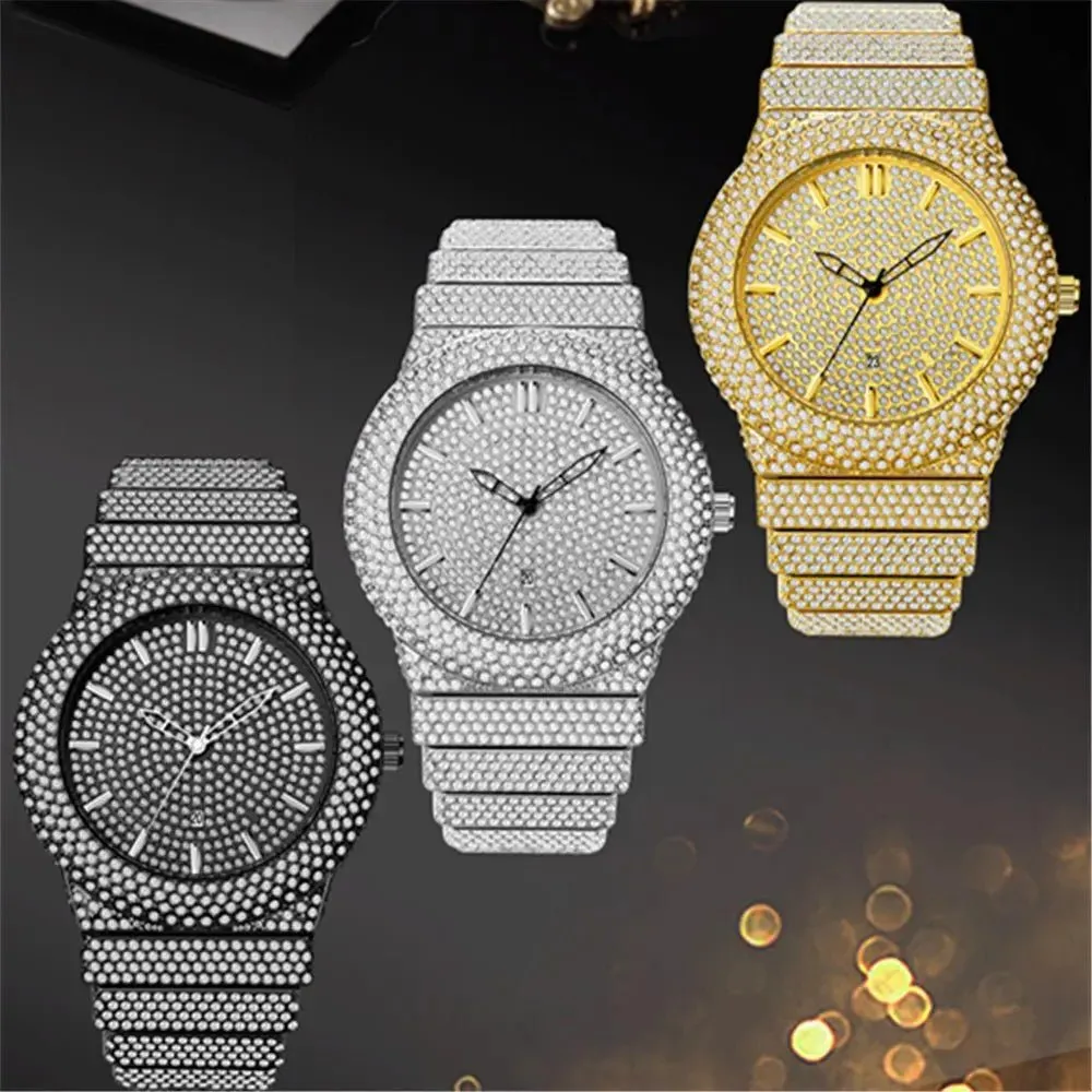 Diamond-Embedded Quartz Calendar Watch