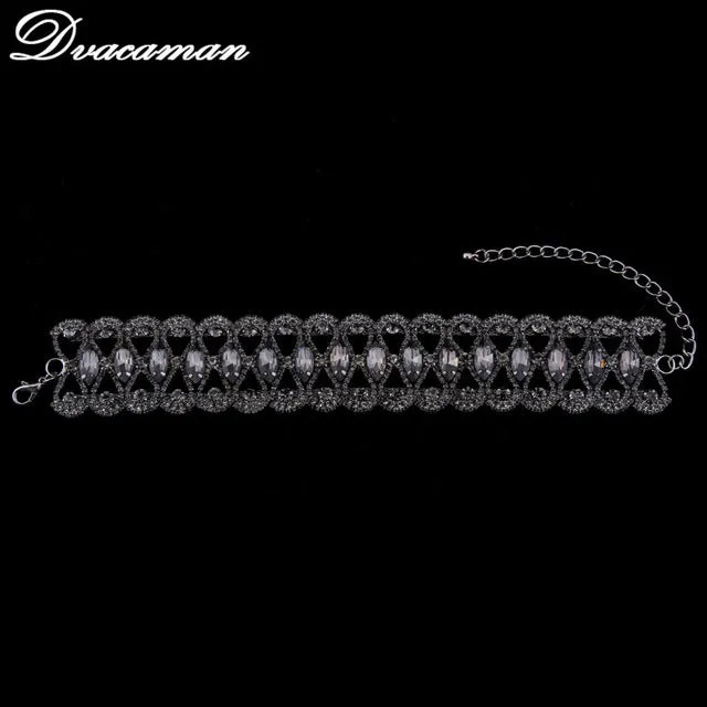 Dvacaman Rhinestone Choker Necklace For Women Gold Color Luxury Maxi Pendant Necklace Fashion Statement Necklace Gift 7441