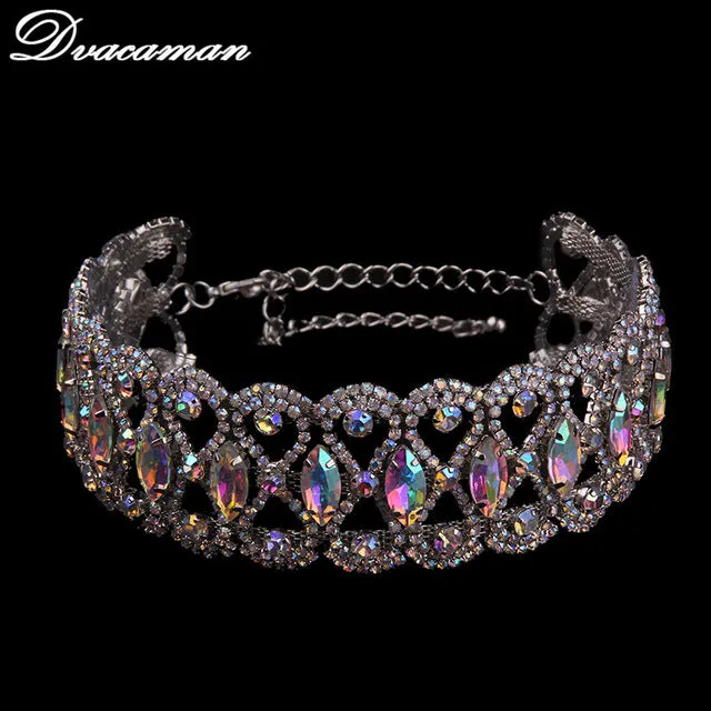 Dvacaman Rhinestone Choker Necklace For Women Gold Color Luxury Maxi Pendant Necklace Fashion Statement Necklace Gift 7441