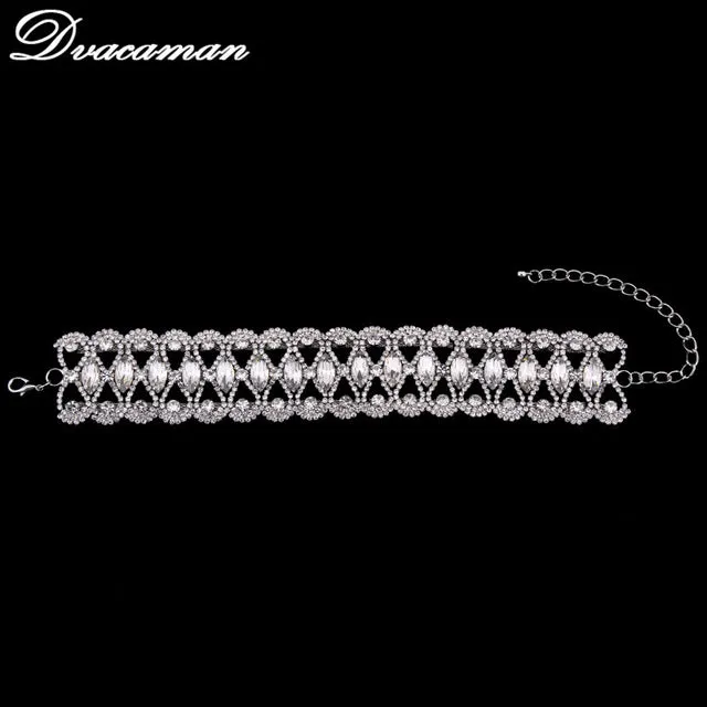 Dvacaman Rhinestone Choker Necklace For Women Gold Color Luxury Maxi Pendant Necklace Fashion Statement Necklace Gift 7441