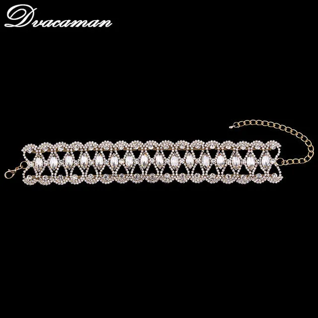 Dvacaman Rhinestone Choker Necklace For Women Gold Color Luxury Maxi Pendant Necklace Fashion Statement Necklace Gift 7441