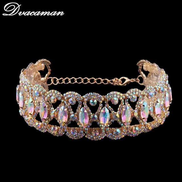 Dvacaman Rhinestone Choker Necklace For Women Gold Color Luxury Maxi Pendant Necklace Fashion Statement Necklace Gift 7441