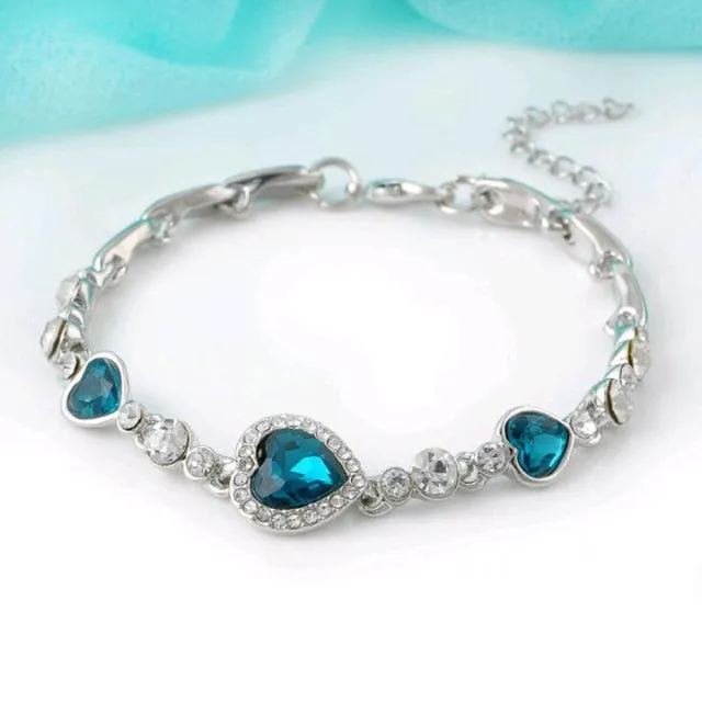 FAMSHIN Hottest Womens Ladies Crystal Rhinestone Bangle Ocean Blue Bracelet Chain Heart Jewelry Party Gifts