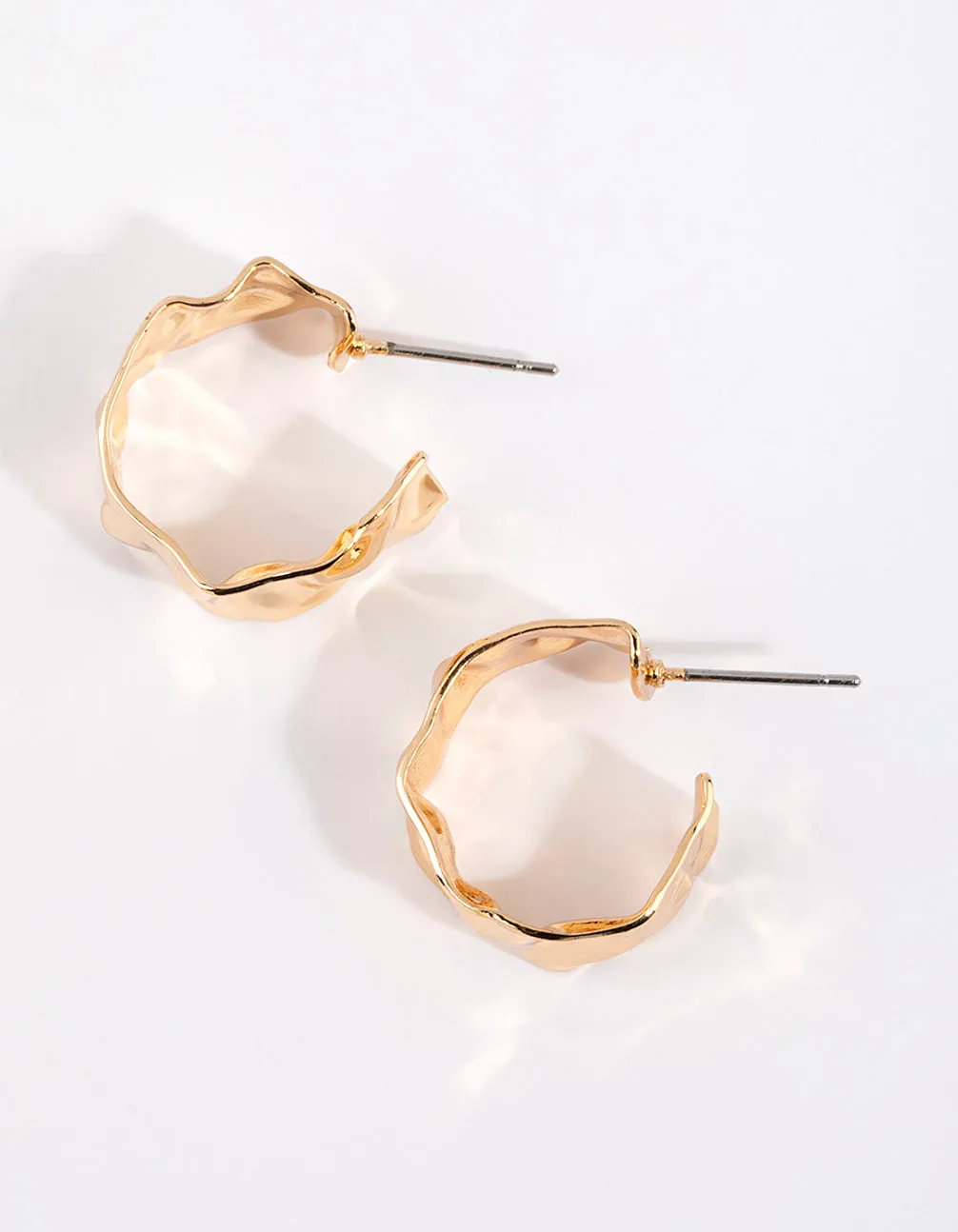 Gold Thick Crinkle Hoop Earrings