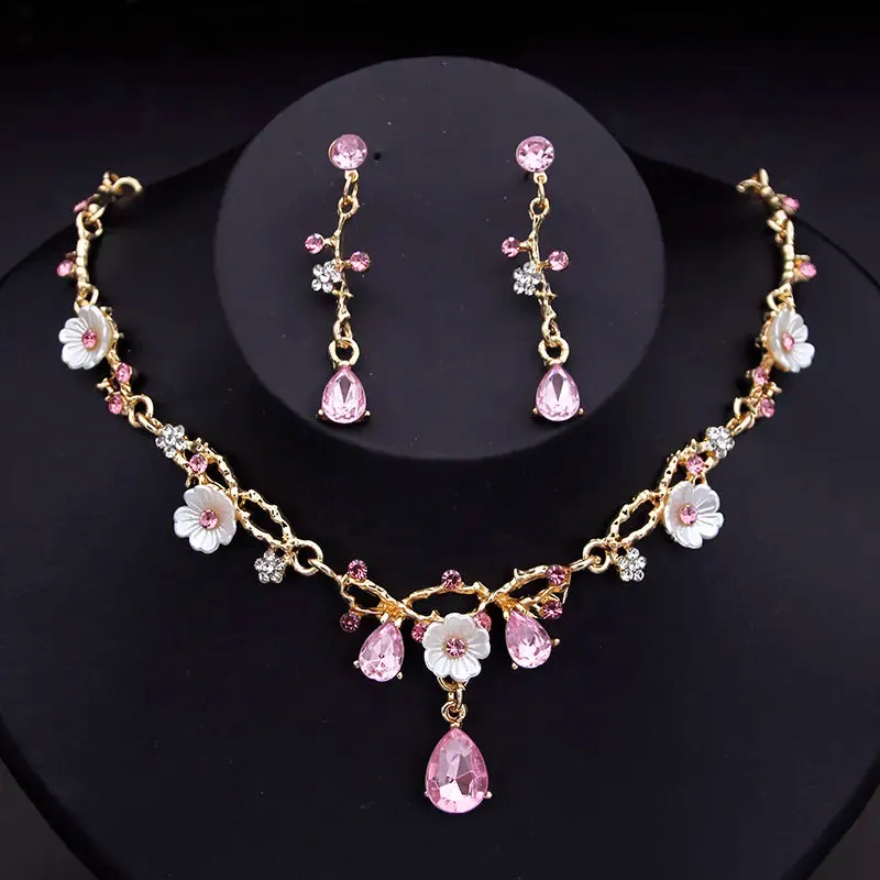 Gorgeous Crystal Luxury Flower Choker Necklace Earring Fashion Sets