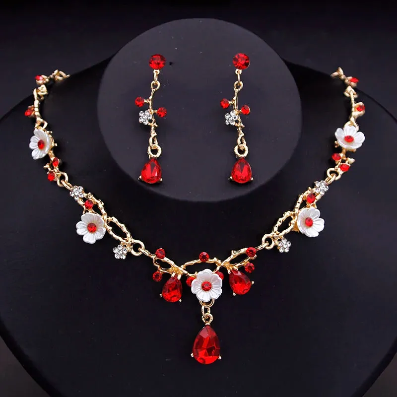 Gorgeous Crystal Luxury Flower Choker Necklace Earring Fashion Sets