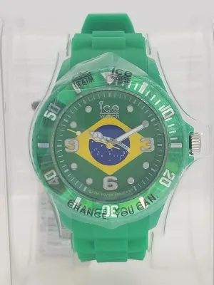 Green ICE Watch w/ Brazillian Flag Face Design