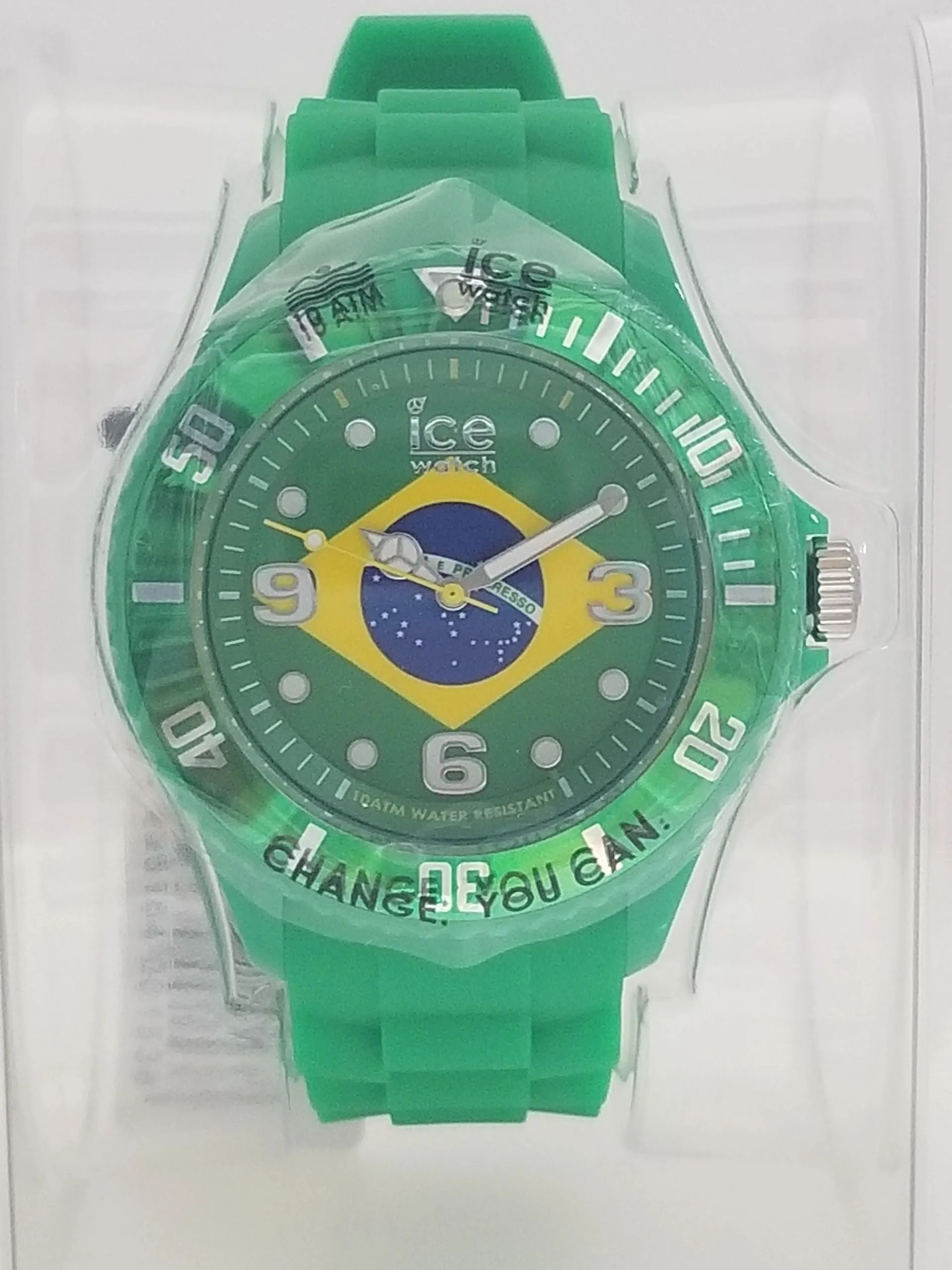 Green ICE Watch w/ Brazillian Flag Face Design