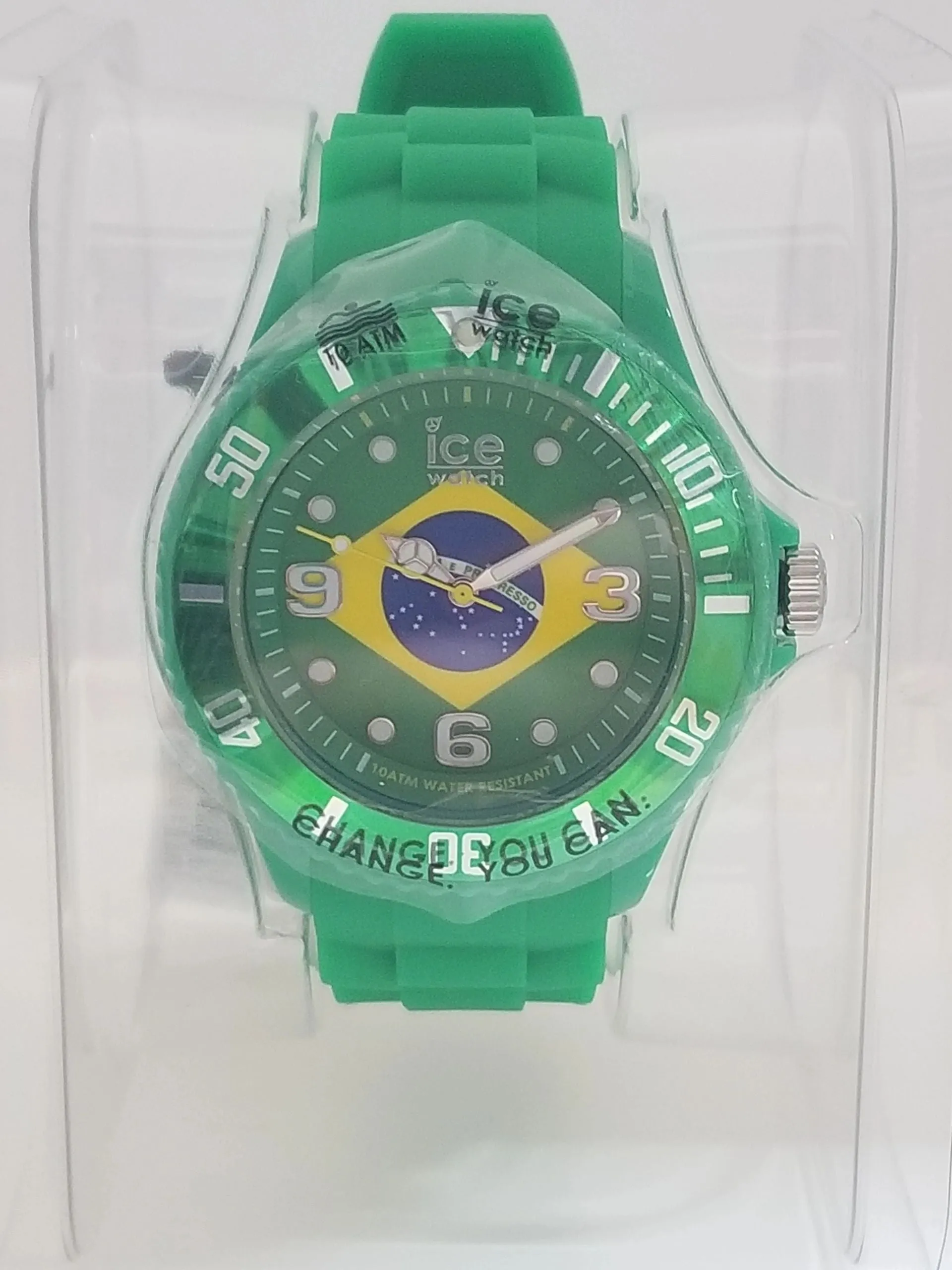 Green ICE Watch w/ Brazillian Flag Face Design