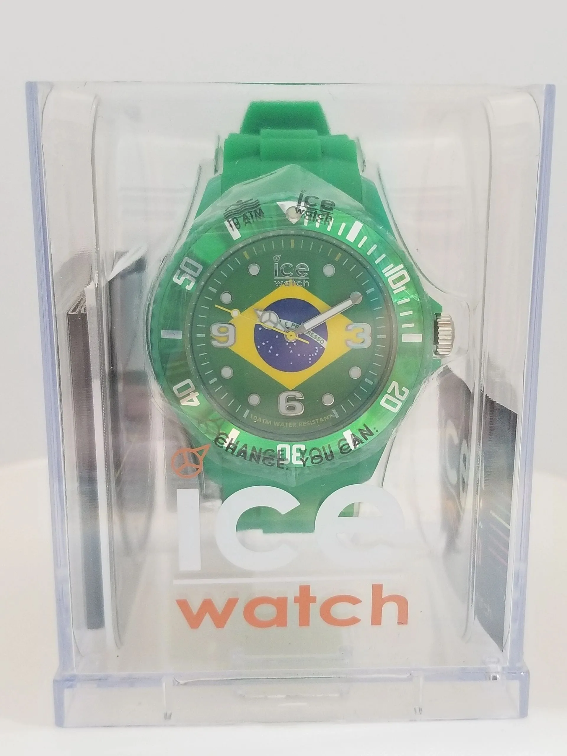 Green ICE Watch w/ Brazillian Flag Face Design