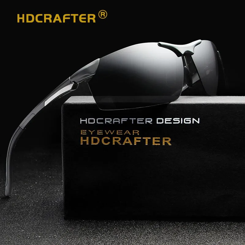 Hdcrafter Men's Semi Rim Rectangle Aluminum Magnesium Frame Polarized Sunglasses L004