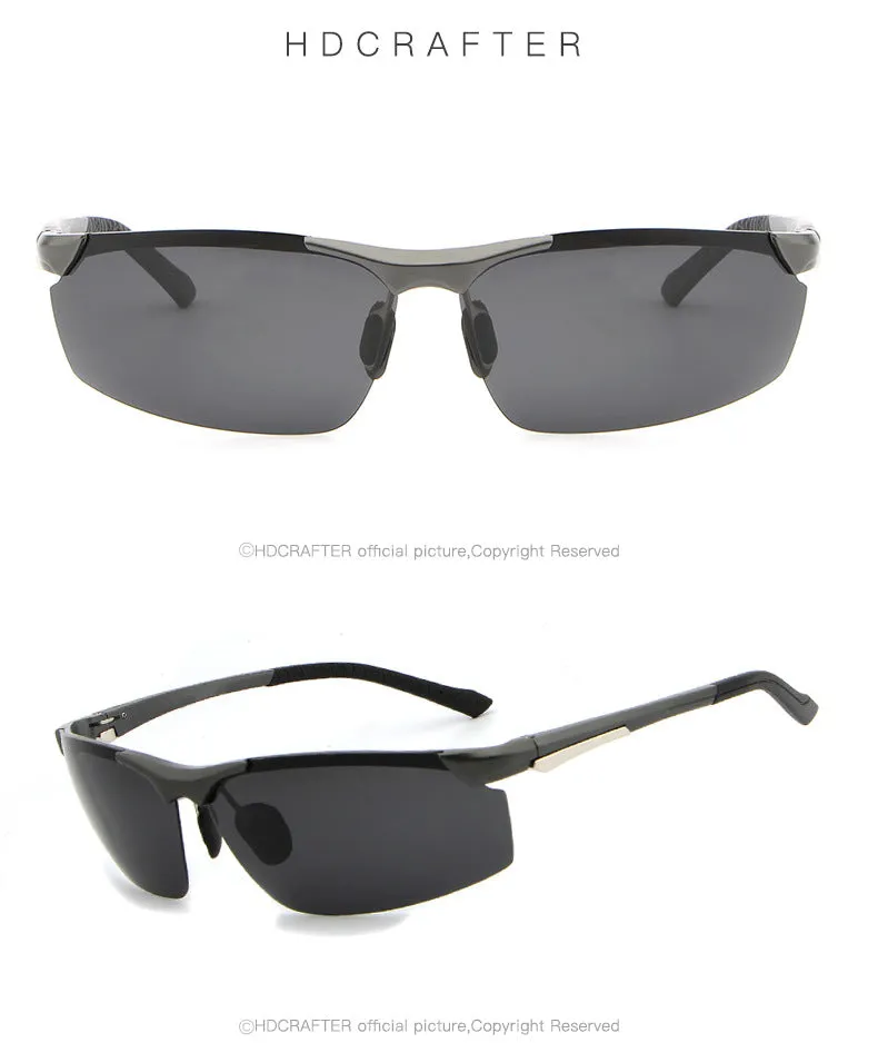 Hdcrafter Men's Semi Rim Rectangle Aluminum Magnesium Frame Polarized Sunglasses L004