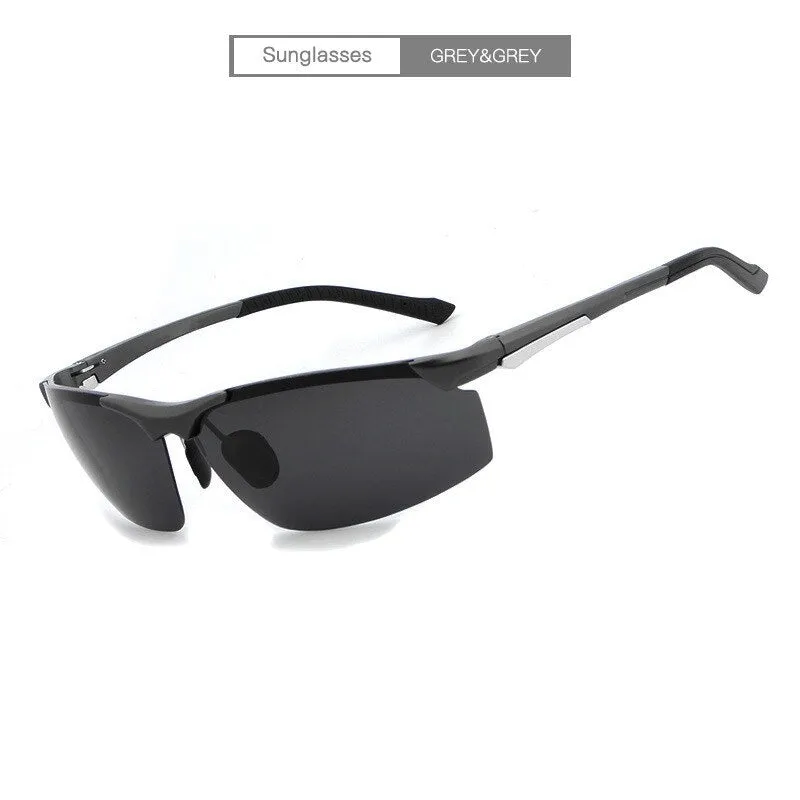 Hdcrafter Men's Semi Rim Rectangle Aluminum Magnesium Frame Polarized Sunglasses L004