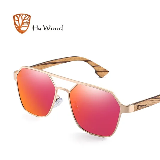 Hu Wood Sunglasses Men Polarized Red Lens Handmade Brand Gr8039