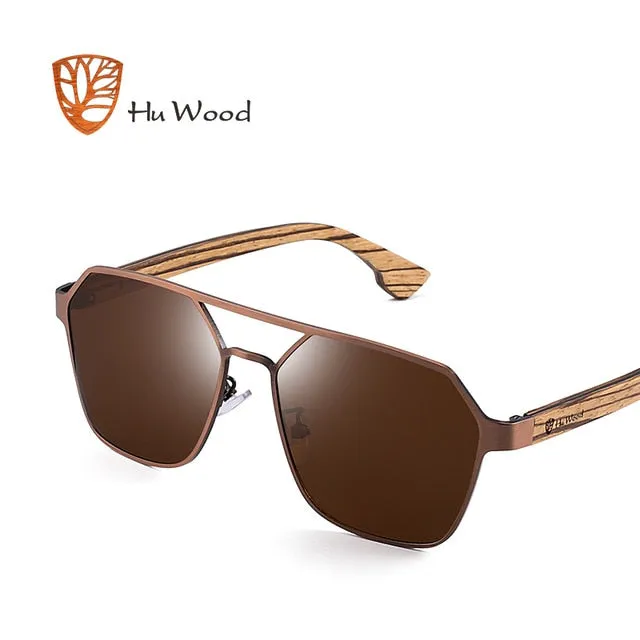 Hu Wood Sunglasses Men Polarized Red Lens Handmade Brand Gr8039