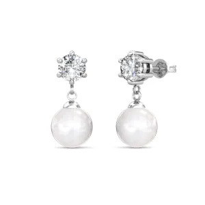 June "Radiant" 18k White Gold Pearl Drop Earrings with Swarovski Crystals