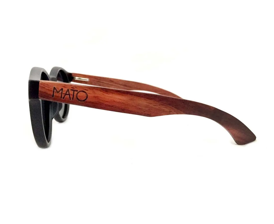 Mato Wooden Sunglasses Bamboo Handle Erika Round Polarized Charcoal Lens